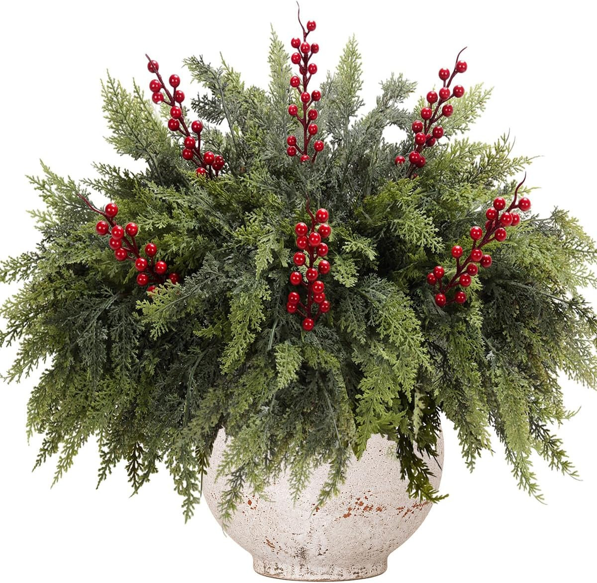 24 Artificial Christmas Cedar Branches, 17.5", with 6 Red Berry Picks | Amazon (US)