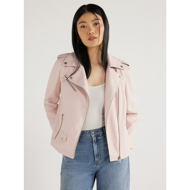 Scoop Women's Faux Leather Asymmetrical Zip Moto Jacket, Sizes XS-XXL | Walmart (US)