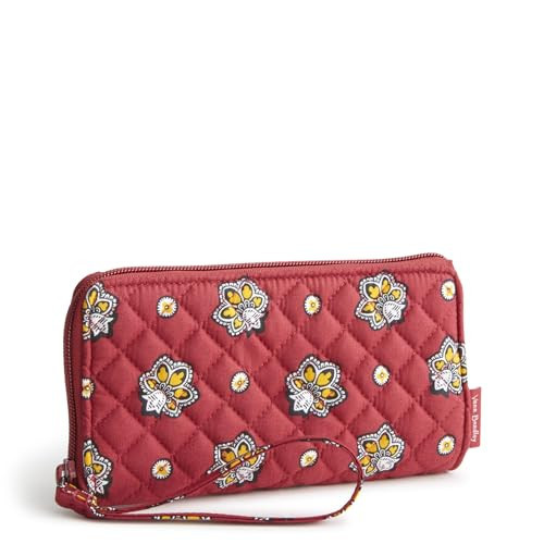 Premium Cotton Front Zip Wristlet with RFID Protection, Maroon Red and Yellow Bandana Paisley, One Size | Amazon (US)