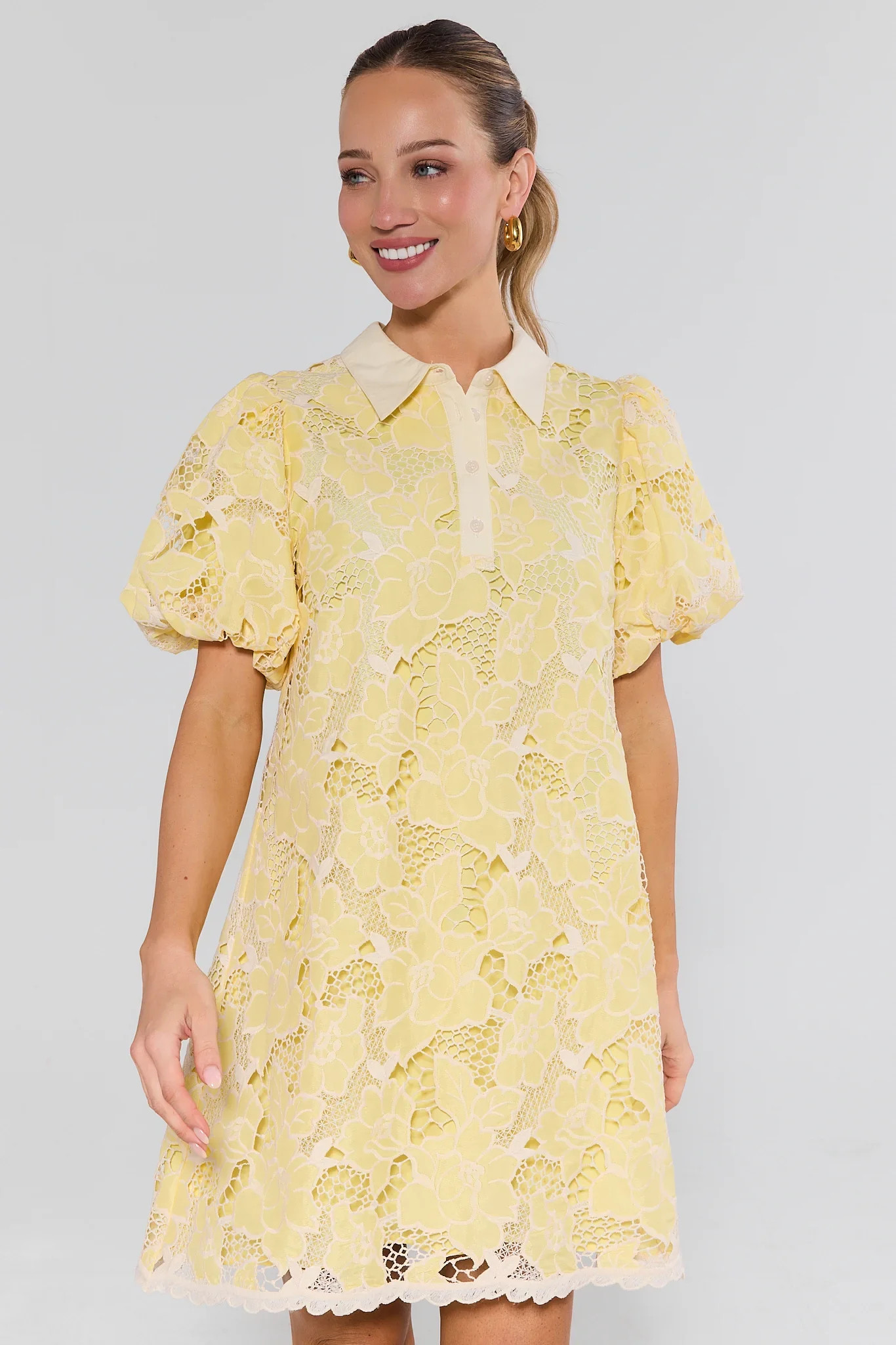 Tessie Yellow Lace Short Dress | Avara