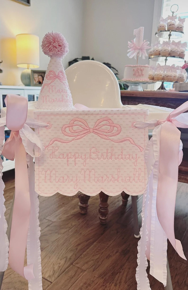 Personalized Girl Birthday Highchair Banner, Hat & Cake Topper Set / Girls First Decoration/ 1st ... | Etsy (US)