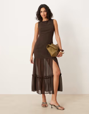ASOS DESIGN slash neck sleeveless midaxi dress with slit hem in brown | ASOS | ASOS (Global)