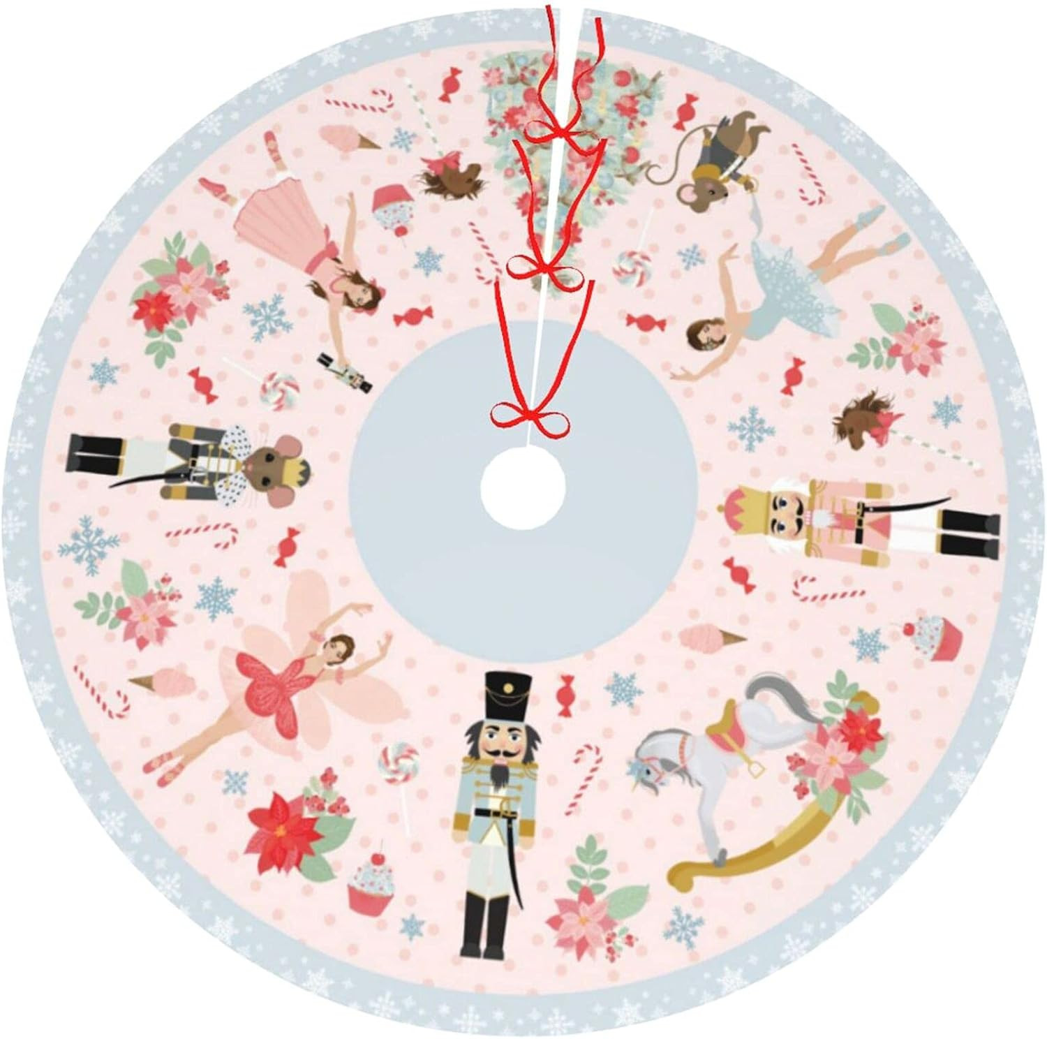 Pink Nutcracker Sweets 48" Christmas Tree Skirt, Large Tree Mat Base Cover for Xmas Festive Holid... | Amazon (US)