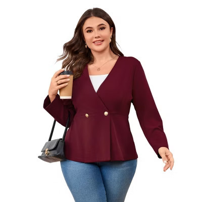Clearlove Women's Plus Size Blazer Business Casual Two Button Suit Jacket Burgundy 4X Large | Target