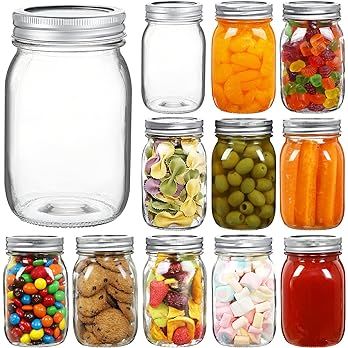 Amazon.com: YEBODA 16 oz Wide Mouth Mason Jars 12 Pack Glass Canning Jars with Airtight Lids and ... | Amazon (US)