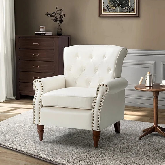 Tina's Home Mid-Century Accent Armchair Wingback with Wooden Tapered Legs & Upholstered Cushion f... | Walmart (US)