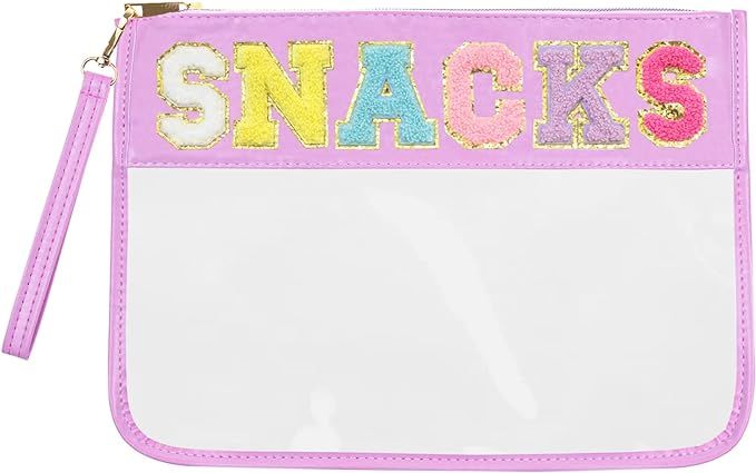 Siwara Snack Bags Clear Pouch Travel Makeup Bag Chenille Letter Bags for Zipper Pouch Clear Cosme... | Amazon (US)