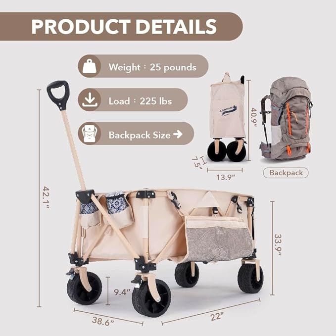 200L Collapsible Folding Beach Wagon |Heavy Duty Utility Cart Extender |Supports 225lbs |All-Terr... | Amazon (US)