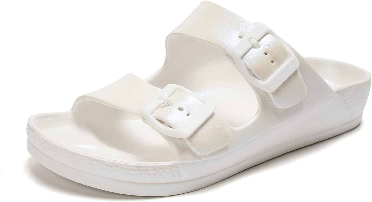FUNKYMONKEY Women's Comfort Slides Double Buckle Adjustable EVA Flat Sandals | Amazon (US)