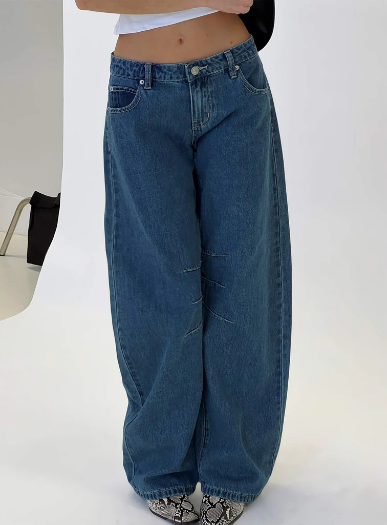 Tippie Low Rise Barrel Leg Jeans Mid Wash | Princess Polly US