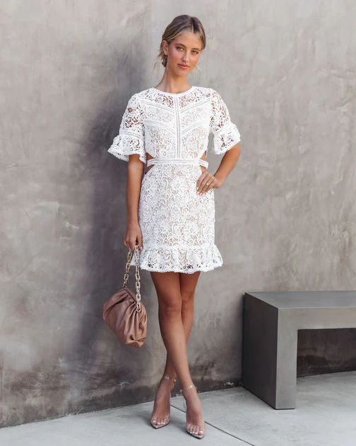 Sweetest Escape Floral Crochet Cutout Mini Dress - White | VICI Collection