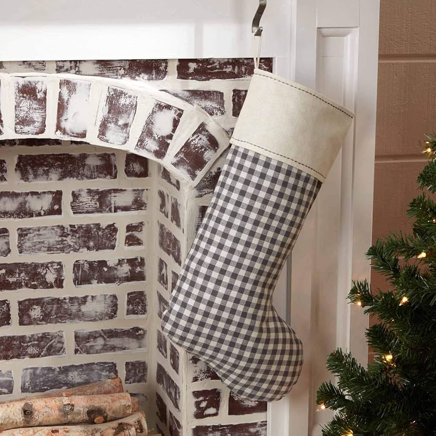 Amazon.com: Piper Classics Gray Gables Check Christmas Stocking w/Cuff, 12" x 20", Vintage Farmho... | Amazon (US)
