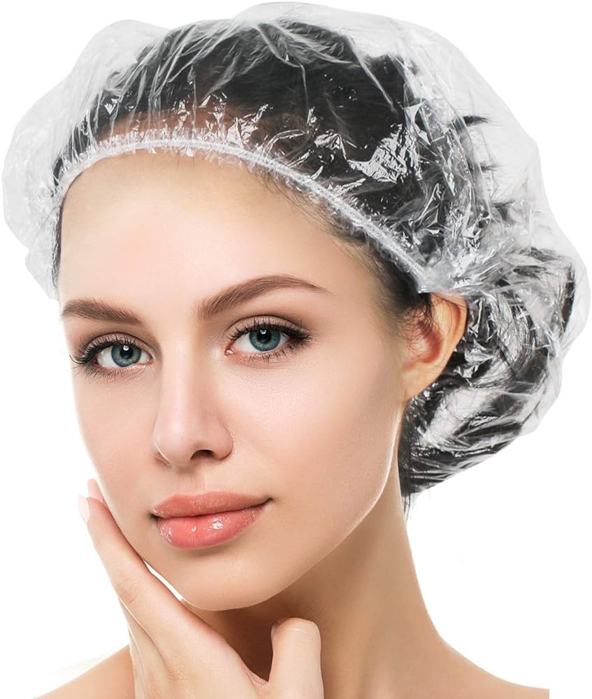 Auban 100PCS Disposable Shower Caps, Plastic Clear Hair Cap Large Thick Waterproof Bath Caps for ... | Amazon (US)