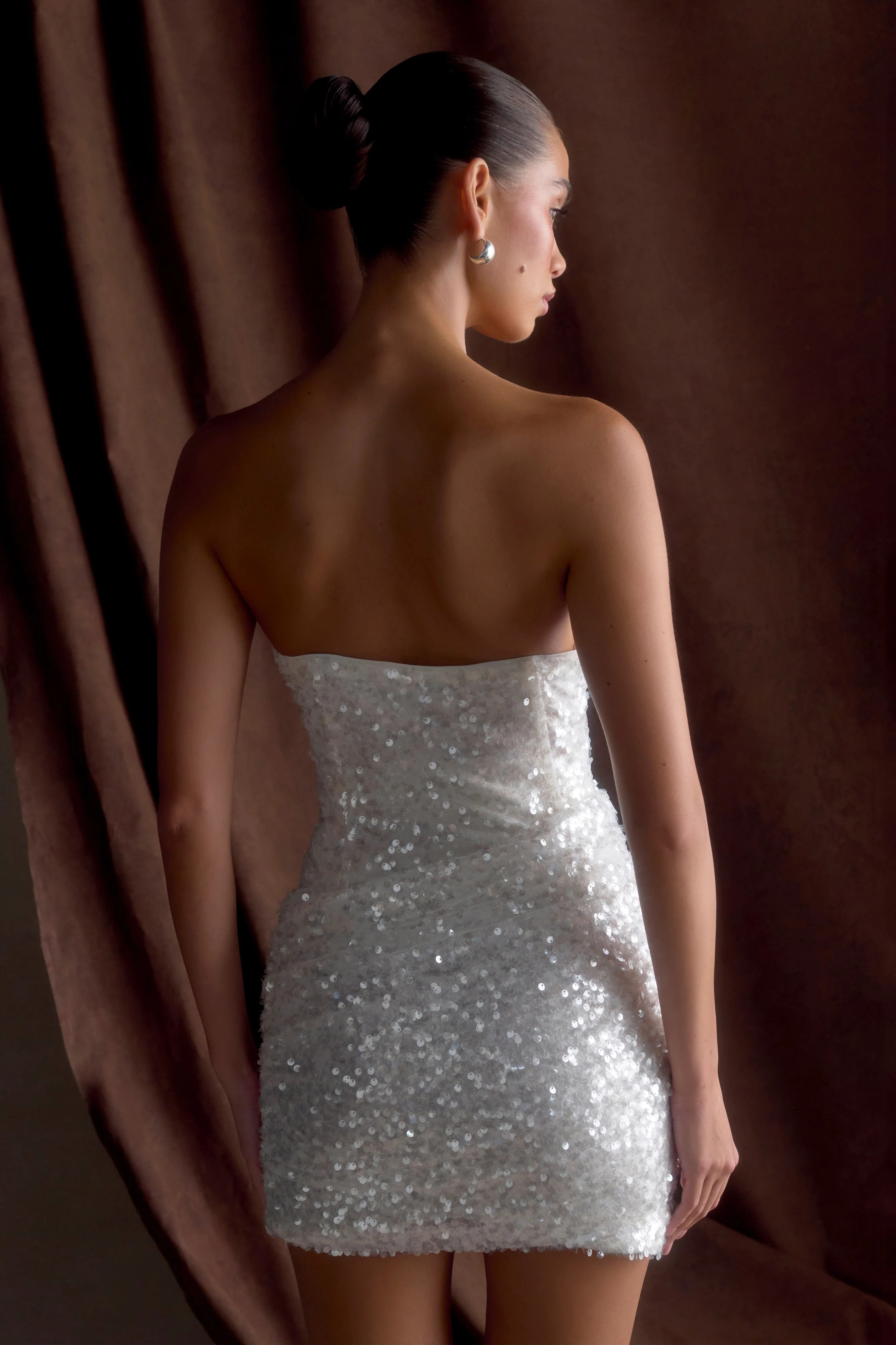 Nala Strapless Sequin Mini Dress - White | MESHKI US