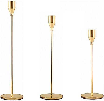 Golden Candle Holders Set of 3pcs for Taper Candles, Elegant Candlestick Holder Fits About 0.85 I... | Amazon (US)