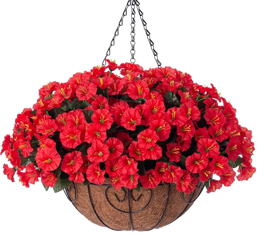 Artificial Fake Hanging Flowers Plants Basket for Outdoor Spring Summer Decoration, Faux Silk Flo... | Amazon (US)