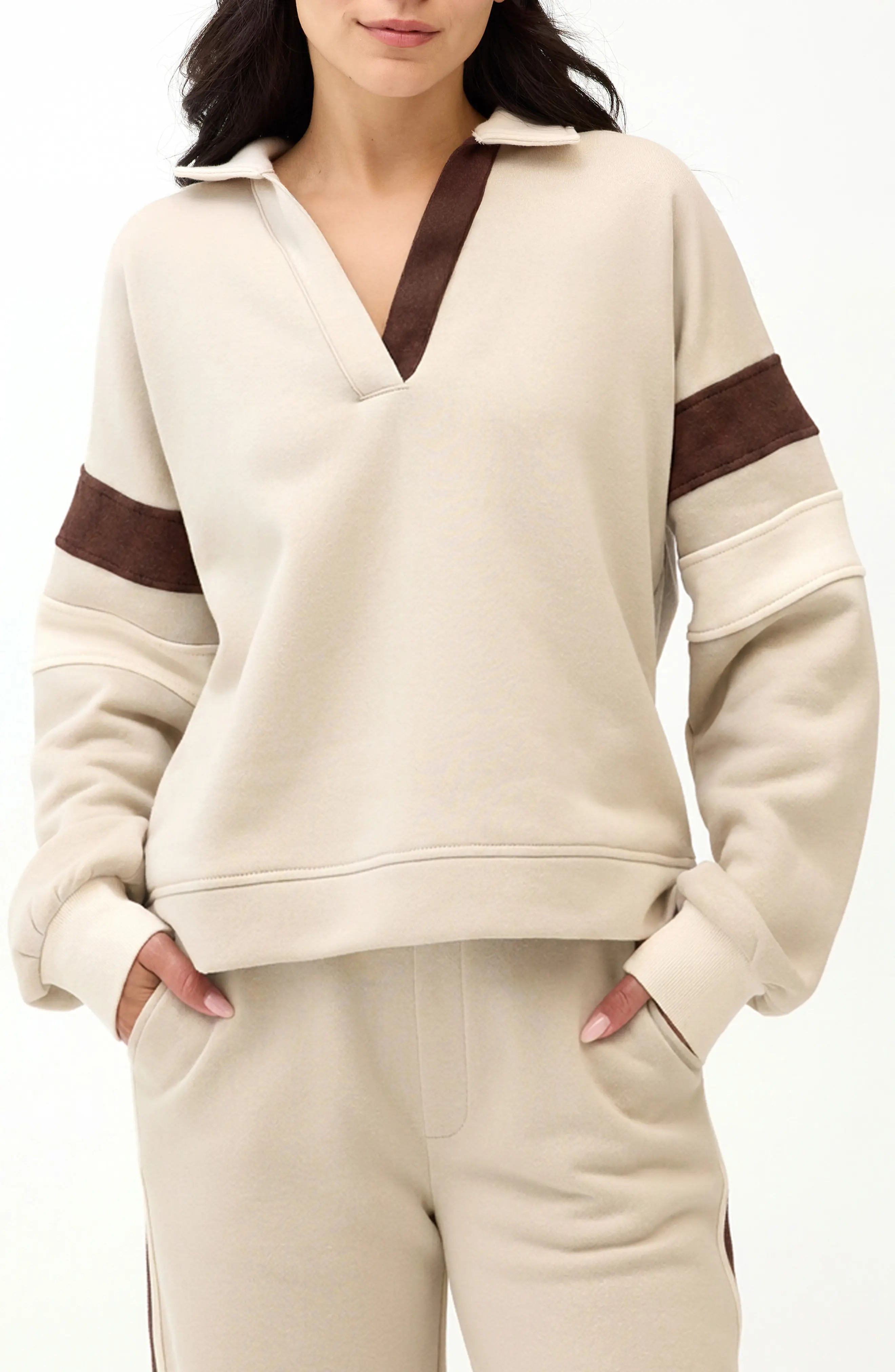 Threads 4 Thought Lourdes Colorblock Fleece Sweatshirt in Oatmeal/tapioca at Nordstrom, Size Small | Nordstrom