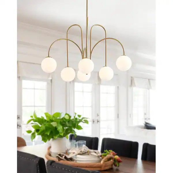 Modern Sputnik Gold 6-Light White Ball Glass Shade Pendant Lighting Fixture - Bed Bath & Beyond -... | Bed Bath & Beyond
