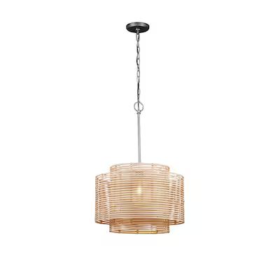 allen + roth  Aubrey 1-Light Raw Iron Canopy with Light Natural Rattan Shade Transitional Chande... | Lowe's