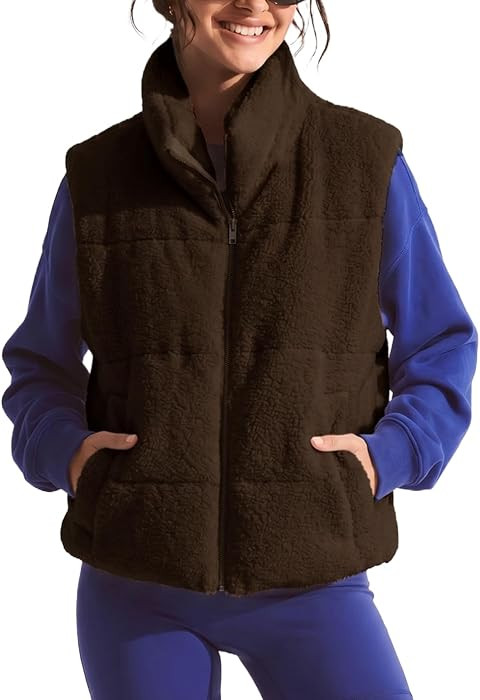 Womens Sherpa Fleece Stand Collar Plush Padded Vest | Amazon (US)