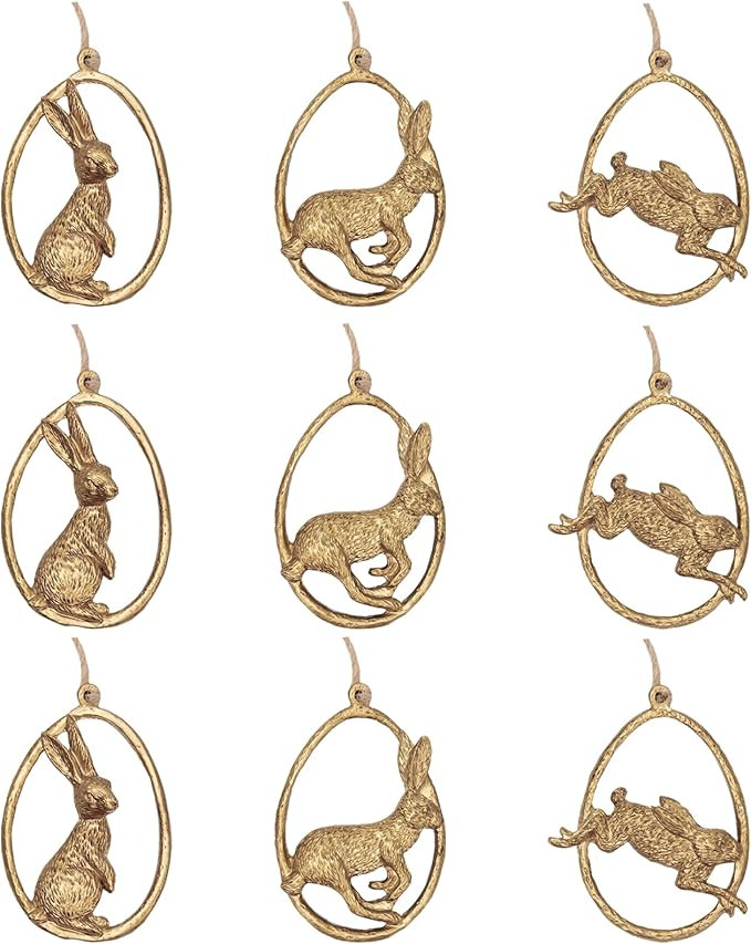 DN DECONATION Easter Hanging Ornaments Set, Vintage Gold Hollow Egg with Bunny in Motion Decor - ... | Amazon (US)