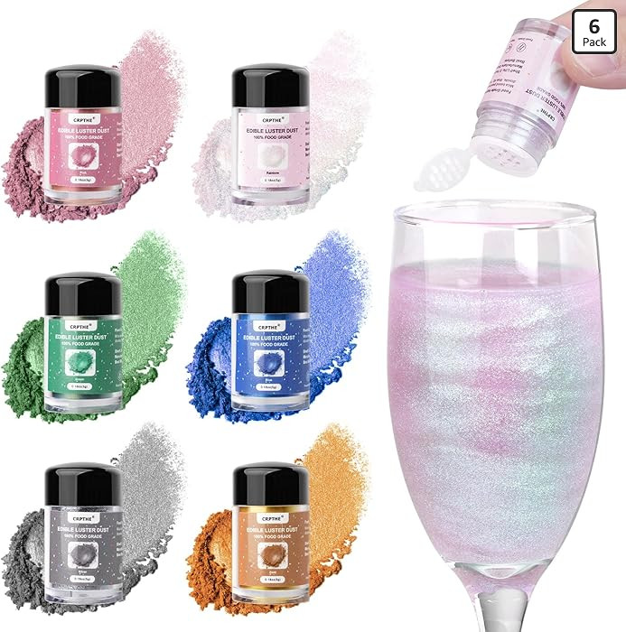 CRPTHE 6 Colors Luster Dust Edible Set, Edible Glitter for Drinks, Food Grade Glitter Shimmer Spr... | Amazon (US)