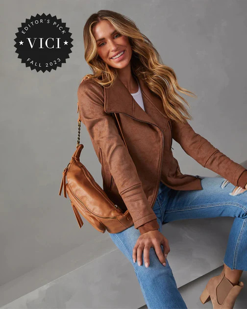 Slick Chick Coated Faux Leather Moto Jacket - Taupe | VICI