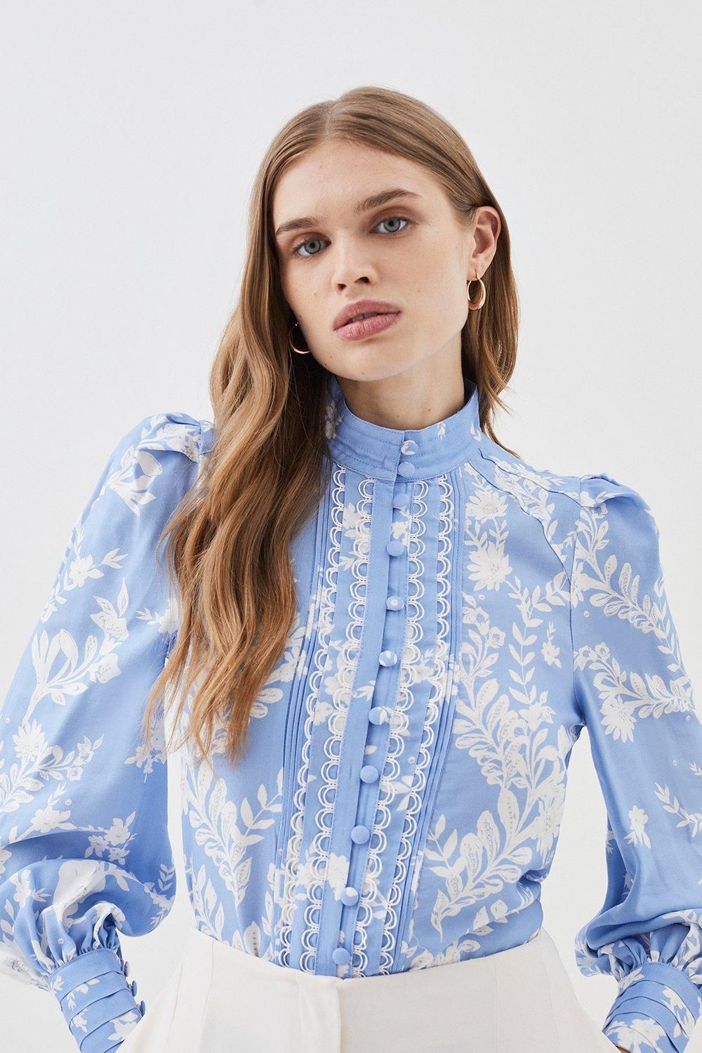 Viscose Linen Embroidered Blouse | Karen Millen US