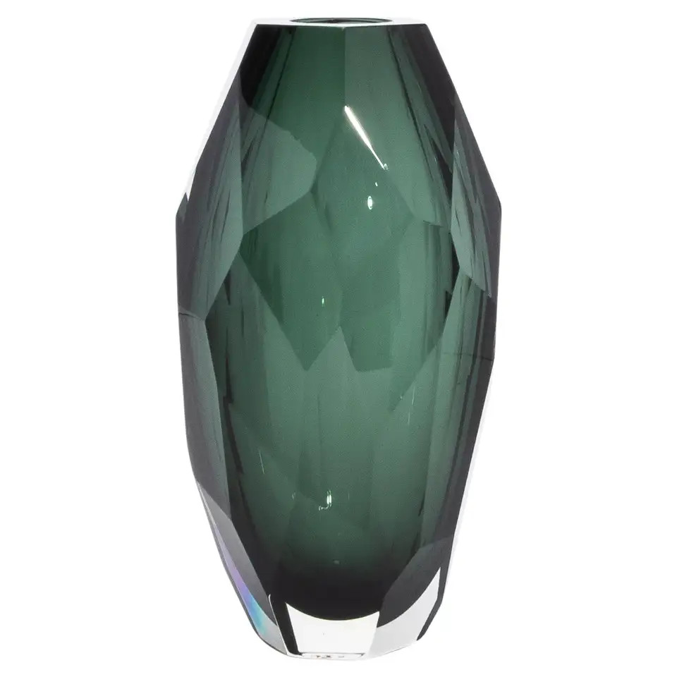 Hand-Blown Murano Modern Tall Faceted Vase in Emerald Green Medium | 1stDibs