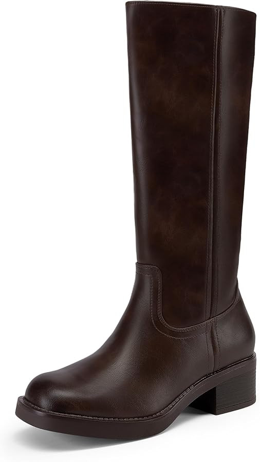 DREAM PAIRS Women's Square Toe Platform Chunky Block Heel Knee High Riding Boots | Amazon (US)