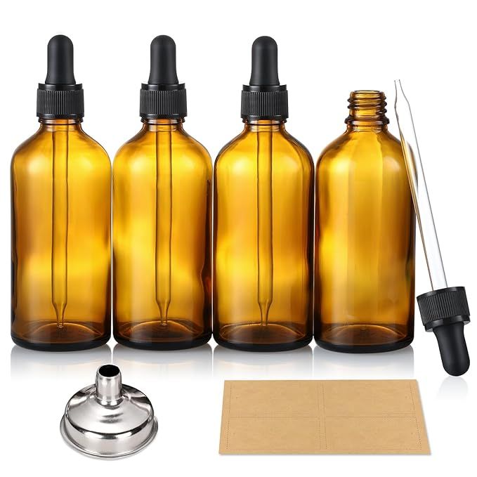 AOZITA 4 Pack, 4oz Amber Glass Dropper Bottles with 1 Funnel & 4 Lables - 120ml Dark Brown Tinctu... | Amazon (US)