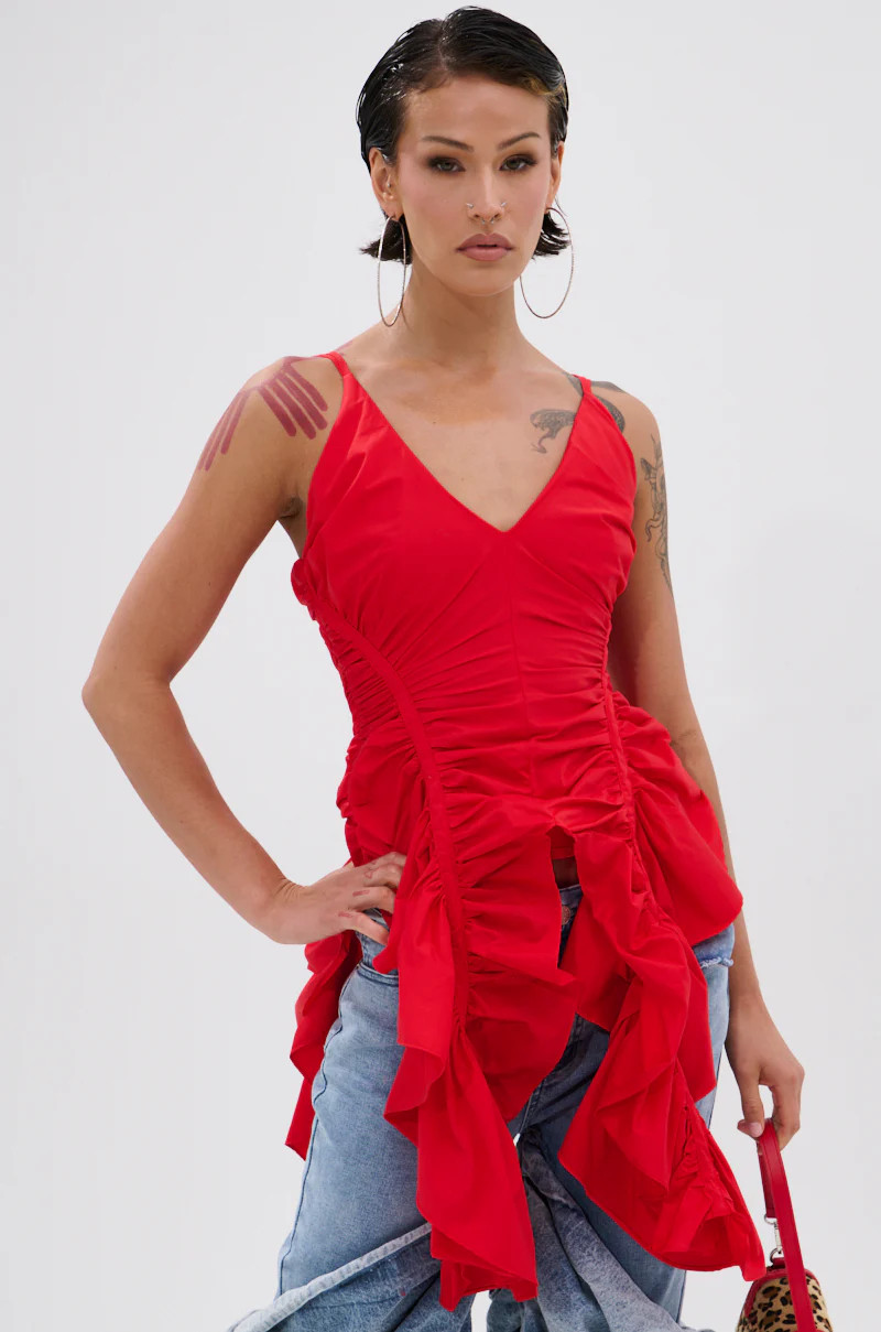 DROP IT RUCHED TANK TOP IN RED | AKIRA