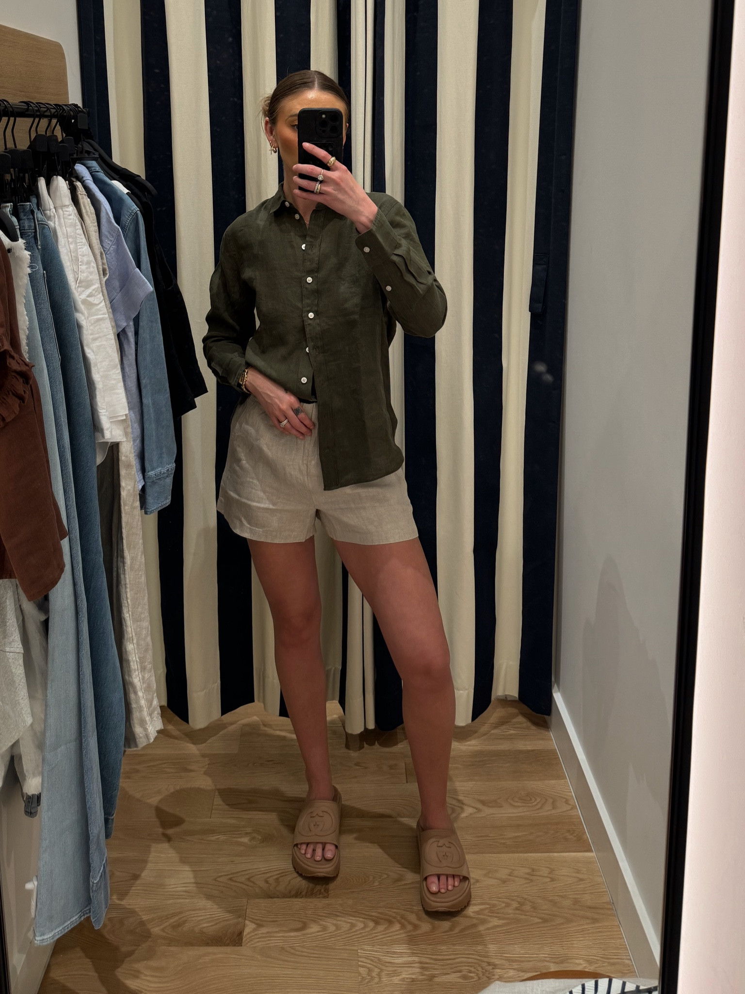 A linen button up is a spring and summer staple! Love this green color matched with the shorter version of the linen shorts! I’m wearing a size 2 in the top and an xs in the shorts! Whole outfit is on SALE! #morganiverson #springootd #closetstaples #linen

#LTKsalealert #LTKstyletip