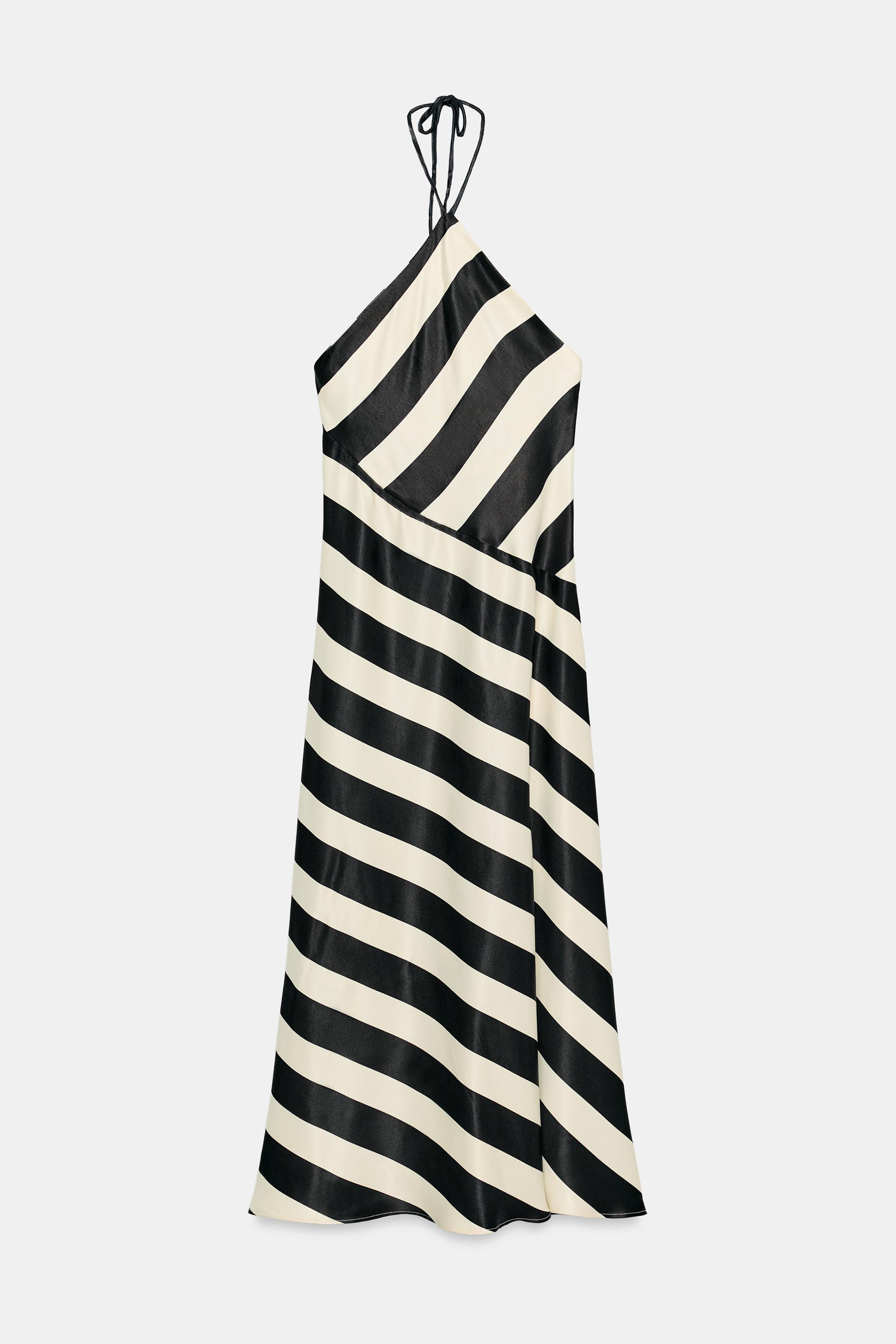 STRIPED MIDI HALTER DRESS | Zara US