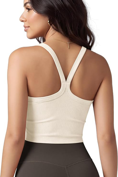 ODODOS Women's Seamless Crop Cami Wide Scoop Neck Ribbed Soft Open Racerback Cropped Tank | Amazon (US)