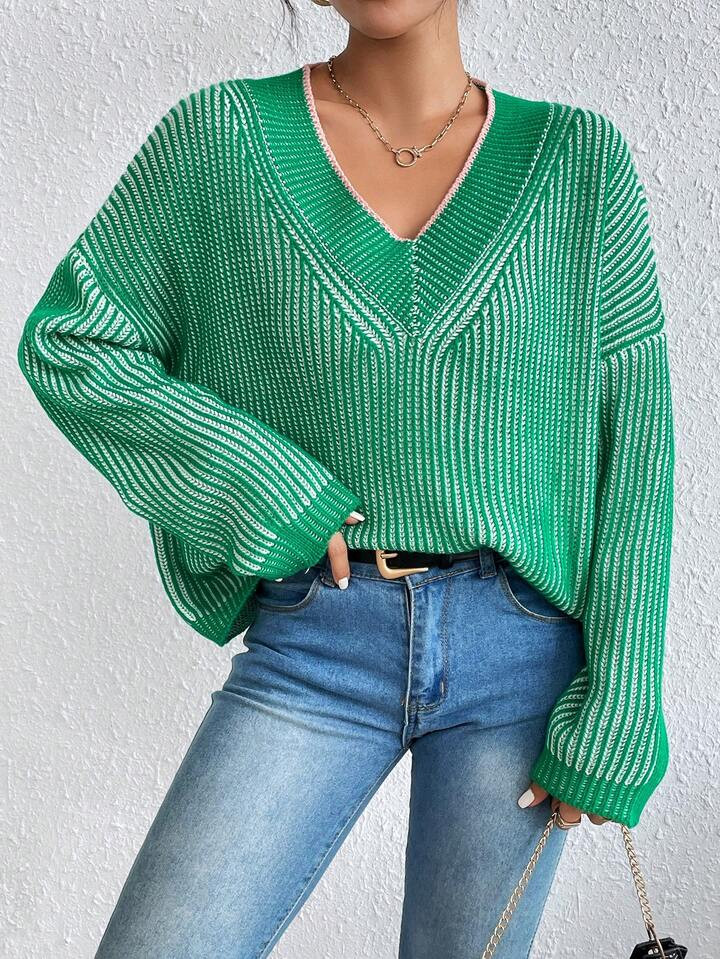 SHEIN Essnce Striped Pattern Drop Shoulder Sweater | SHEIN