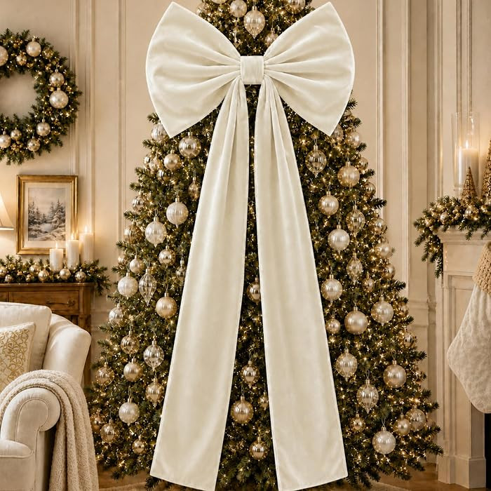 Knitgrip 1 Pack 20x71 in Large Christmas Velvet Bow, Beige | Amazon (US)