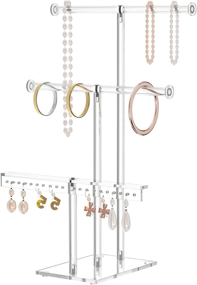 HIIMIEI Jewelry Stand Organizer 3 Tier Acrylic tabletop Jewelry Tower Display for Necklaces Brace... | Amazon (US)