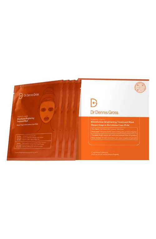 Dr. Dennis Gross Skincare 4-Pack Vitamin C Lactic Biocellulose Brightening Treatment Mask at Nordstrom, Size 4 Count | Nordstrom