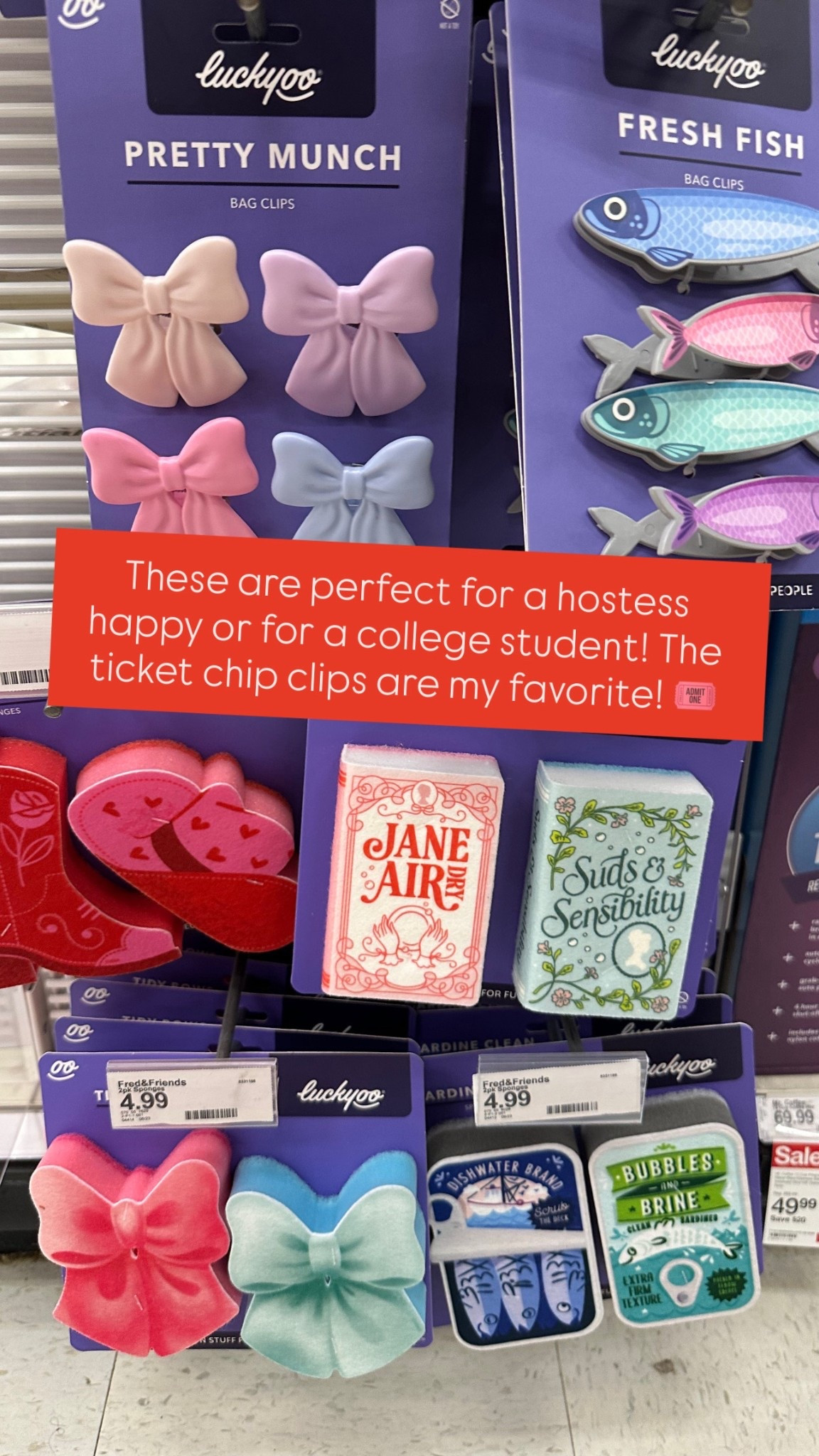 These novelty chip clips and sponges are perfect for a college student or as a hostess happy! The tickets are my favorite! 🎟️ 

#LTKHome #LTKFindsUnder50