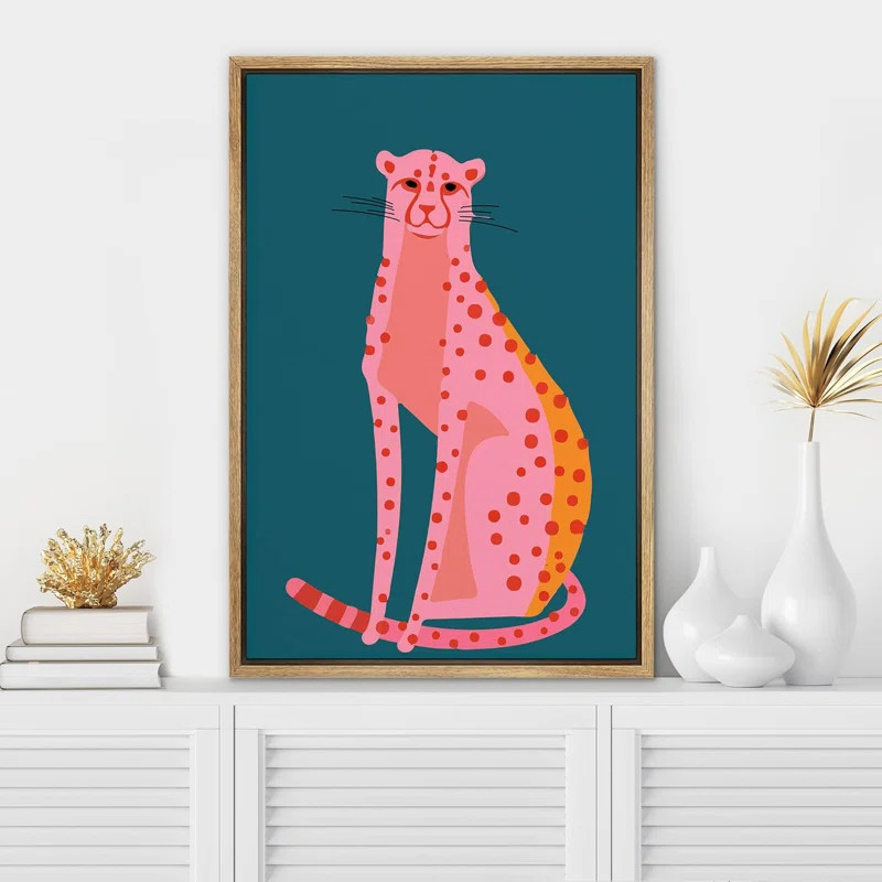 Bright Preppy Animals IDEA4WALL Framed Canvas Print Wall Art Room Decor Pink Orange Dot Cartoon J... | Wayfair North America