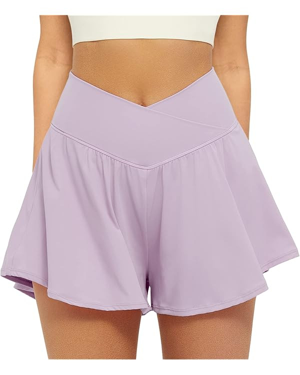 FireSwan Crossover Athletic Shorts for Women 2 in 1 Flowy Running Shorts with Pockets Spandex But... | Amazon (US)