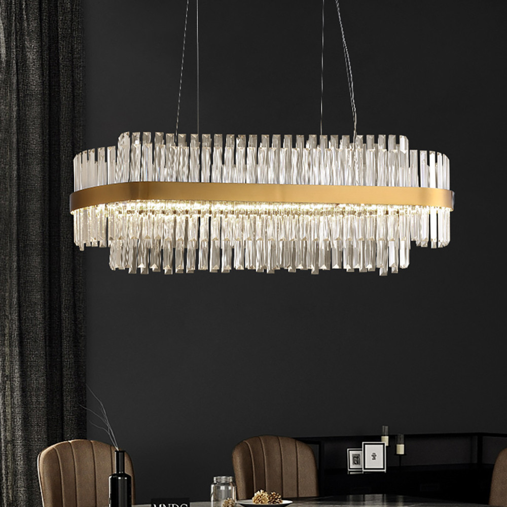 Fixedo Modern Crystal LED Kitchen Island Light in Brass with Adjustable Cables | Homary