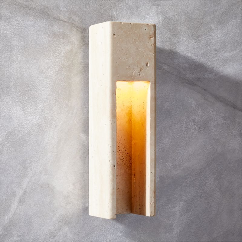 Graziano Modern Indoor/Outdoor Travertine Wall Sconce + Reviews | CB2 | CB2