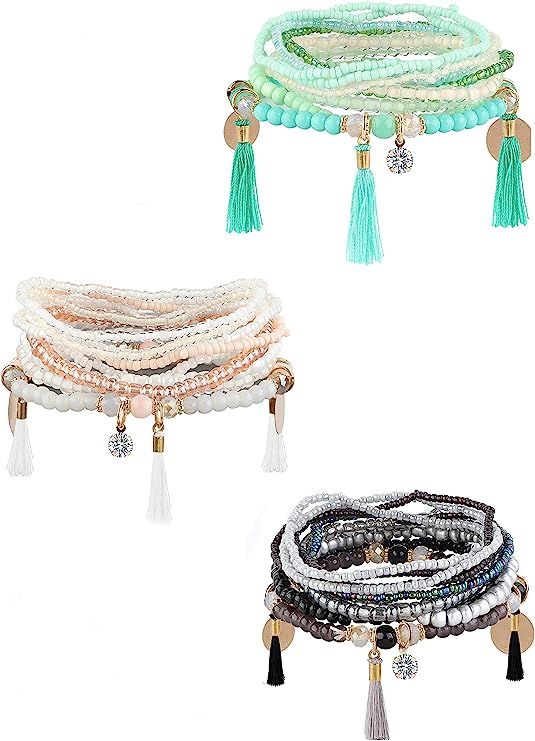 Milacolato 3-6 Sets Bohemian Beaded Bracelets for Women Multilayer Stretch Stackable Bracelet | Amazon (US)