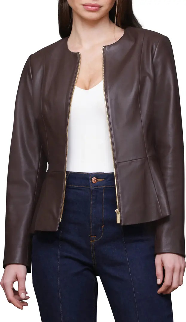 Genuine Leather Zip Front Peplum Jacket | Nordstrom