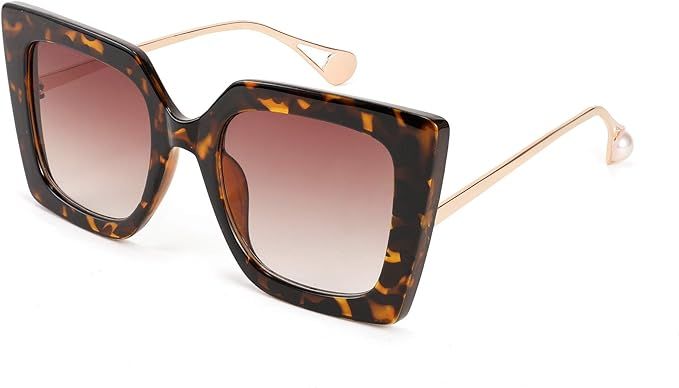 FEISEDY Sunglasses Womens Trendy, Oversized Square Shades, Pearl Inlay Cat Eye Frame UV400 Protec... | Amazon (US)