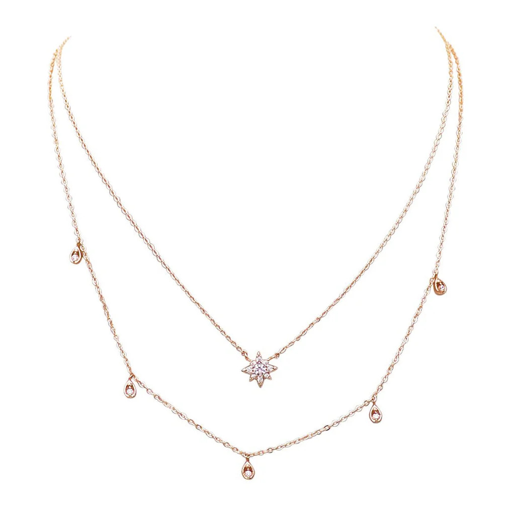 Dainty Double Strand Crystal Star Necklace | Rosemarie Collections