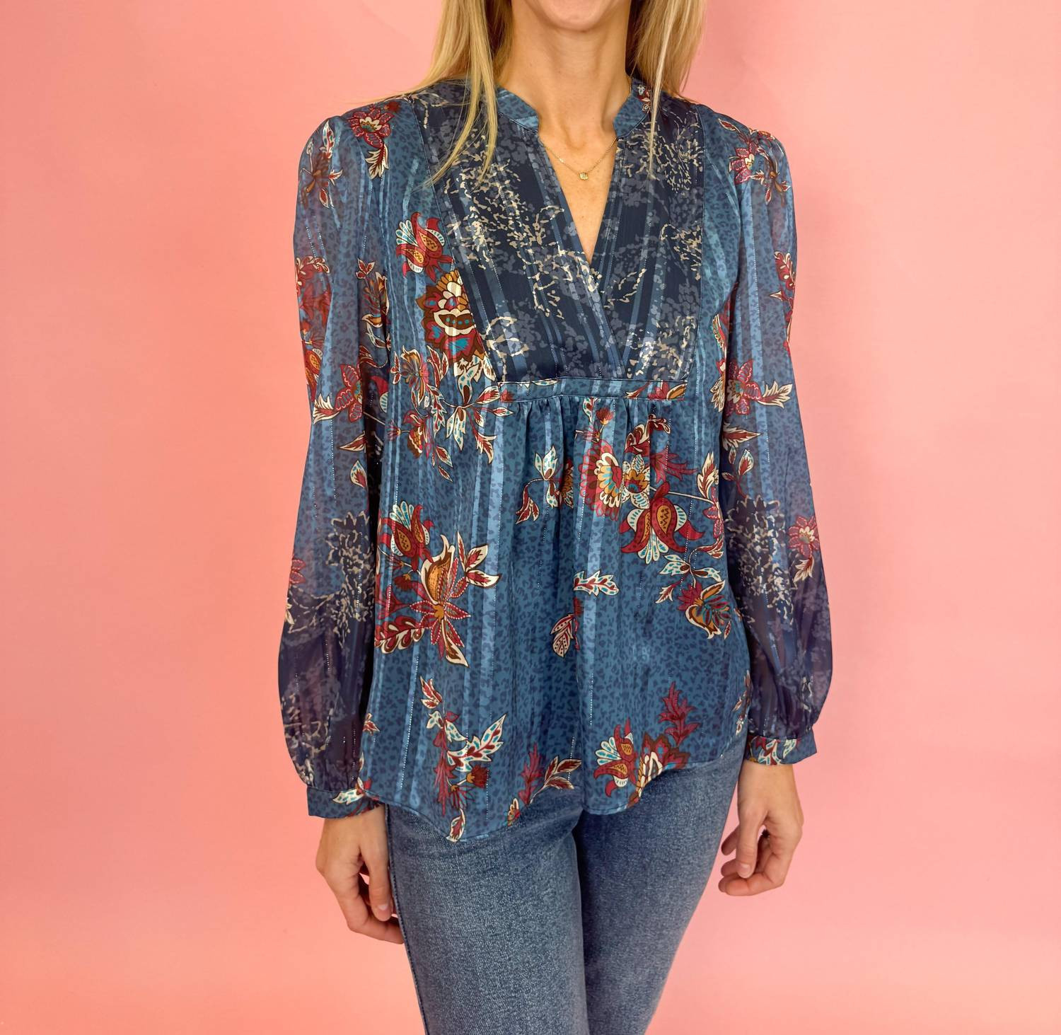 Ophelia Pattern Blouse In Blue | Shop Simon