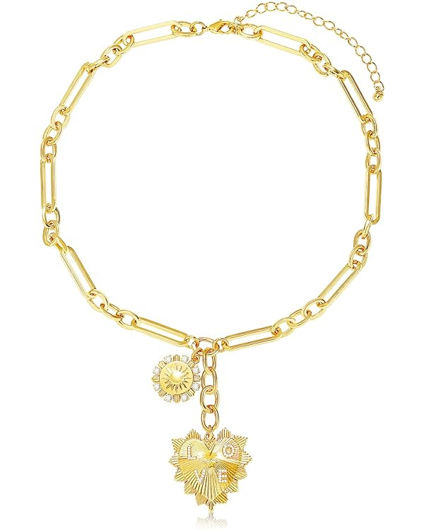 BONJOULRY Sun Heart Pendent Necklace for Women 18K Gold Plated Choker Necklace Heart Charm Neckla... | Amazon (US)